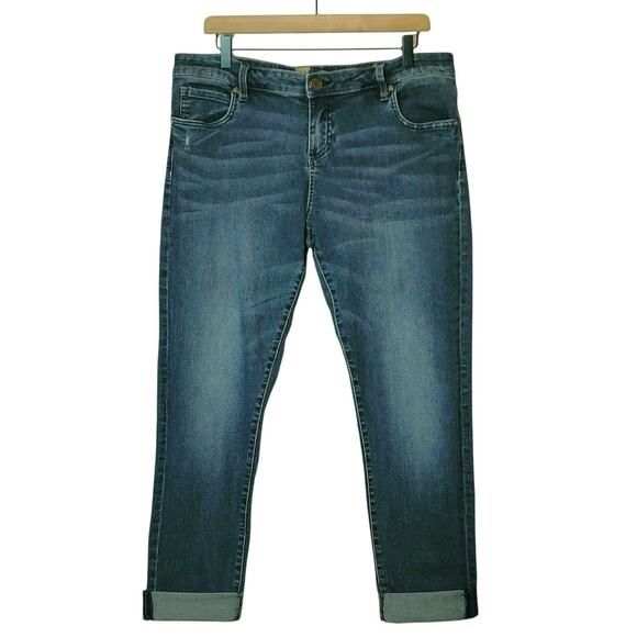 Kut from the Kloth Katy Boyfriend Jeans High Rise Blue Stretch Ankle Cuffed 12 - Picture 1 of 14